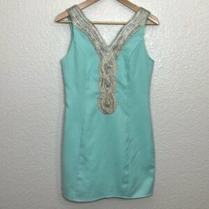 Pink Lily Mint Green Gold and Silver Embellishment Sleeveless Mini Dress Size S